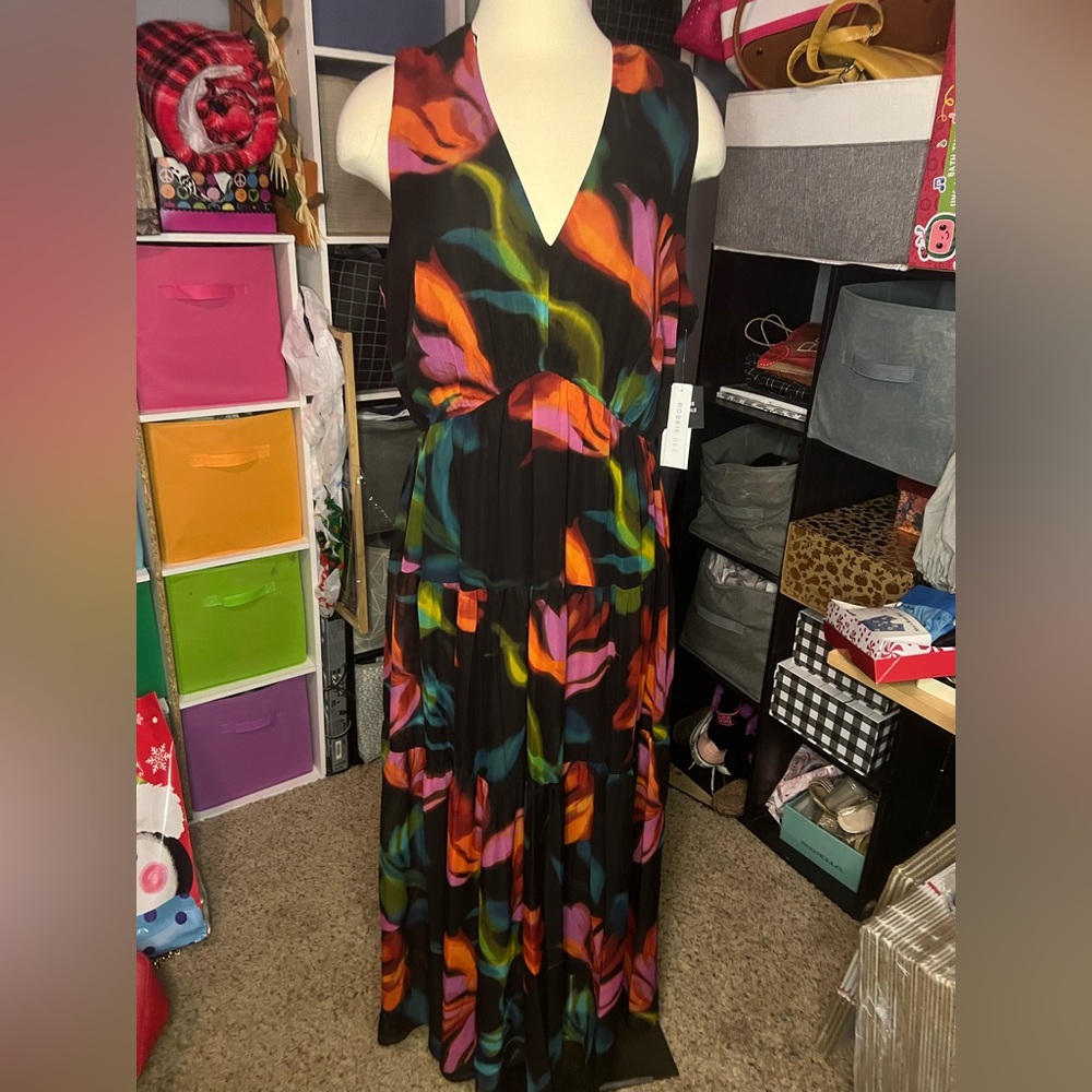 Robbie Bee Black and Multicolor Maxi Dress